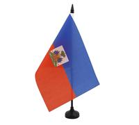 AZ FLAG - Drapeau De Table Haïti 21x14 cm - Petit Drapeau Haïtien De Bureau 100% Polyester Avec Hampe De 25cm Et Socle En Plastique Noir