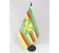 AZ FLAG Drapeau de Table Hawaii Kanaka Maoli 21x14 cm Socle Plastique | Usage intérieur Drapeau de bureau hawaiien finition cousue et bords renforcés avec mât en plastique et socle en plastique