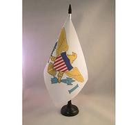 AZ FLAG - Drapeau De Table IIes Vierges des Etats-Unis 21x14 cm - Petit Drapeau Américain De Bureau 100% Polyester Avec Hampe De 25cm Et Socle En Plastique Noir