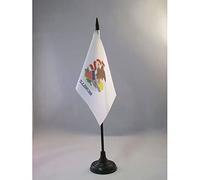 AZ FLAG - Drapeau De Table Illinois - 15x10 cm - Mini Drapeau De L'État Américain De L'Illinois De Bureau 100% Polyester Avec Hampe De 25cm Et Socle En Plastique Noir