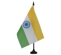 AZ FLAG - Drapeau De Table Inde 21x14 cm - Petit Drapeau Indien De Bureau 100% Polyester Avec Hampe De 25cm Et Socle En Plastique Noir