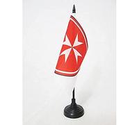 AZ FLAG - Drapeau De Table Insigne Ordre Souverain de Malte 15x15 cm - Petit Drapeau De L'Ordre De Saint-Jean De Jérusalem De Bureau 100% Polyester Avec Hampe De 25cm Et Socle En Plastique Noir