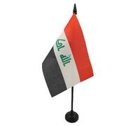 AZ FLAG - Drapeau De Table Irak - 15x10 cm - Mini Drapeau Irakien De Bureau 100% Polyester Avec Hampe De 25cm Et Socle En Plastique Noir