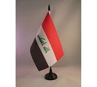 AZ FLAG - Drapeau De Table Irak 21x14 cm - Petit Drapeau Irakien De Bureau 100% Polyester Avec Hampe De 25cm Et Socle En Plastique Noir