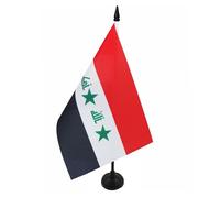 AZ FLAG - Drapeau De Table Irak Ancien 2004-2008 21x14 cm - Petit Drapeau Irakien De Bureau 100% Polyester Avec Hampe De 25cm Et Socle En Plastique Noir