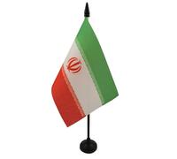 AZ FLAG - Drapeau De Table Iran - 15x10 cm - Mini Drapeau Iranien De Bureau 100% Polyester Avec Hampe De 25cm Et Socle En Plastique Noir