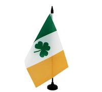 AZ FLAG - Drapeau De Table Irlande avec trèfle 21x14 cm - Petit Drapeau Du Trèfle Irlandais De Bureau 100% Polyester Avec Hampe De 25cm Et Socle En Plastique Noir