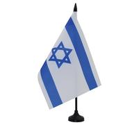AZ FLAG - Drapeau De Table Israël 21x14 cm - Petit Drapeau Israélien De Bureau 100% Polyester Avec Hampe De 25cm Et Socle En Plastique Noir