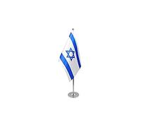 AZ FLAG - Drapeau De Table Israël Prestige - Drapeau Israélien De Bureau En Satin Avec Hampe De 30cm Et Socle En Métal - 22x15 cm