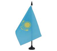 AZ FLAG - Drapeau De Table Kazakhstan 21x14 cm - Petit Drapeau Kazakh De Bureau 100% Polyester Avec Hampe De 25cm Et Socle En Plastique Noir