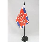 AZ FLAG - Drapeau De Table Keep Calm and Carry On - 15x10 cm - Mini Drapeau Restez Calme Et Continuez De Bureau 100% Polyester Avec Hampe De 25cm Et Socle En Plastique Noir