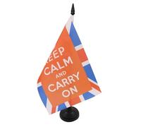 AZ FLAG - Drapeau De Table Keep Calm and Carry On 21x14 cm - Petit Drapeau Restez Calme Et Continuez De Bureau 100% Polyester Avec Hampe De 25cm Et Socle En Plastique Noir