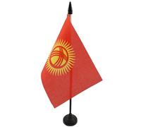 AZ FLAG - Drapeau De Table Kirghizstan - 15x10 cm - Mini Drapeau Kirghiz De Bureau 100% Polyester Avec Hampe De 25cm Et Socle En Plastique Noir