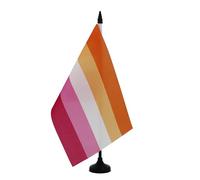 AZ FLAG - Drapeau De Table Lesbien 5 bandes 21x14 cm - Petit Drapeau Lgbt Fierté Lesbienne De Bureau 100% Polyester Avec Hampe De 25cm Et Socle En Plastique Noir