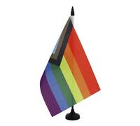 AZ FLAG - Drapeau De Table LGBT Arc-En-Ciel Inclusion Progression 21x14 cm - Petit Drapeau Fierté Lgbt De Bureau 100% Polyester Avec Hampe De 25cm Et Socle En Plastique Noir