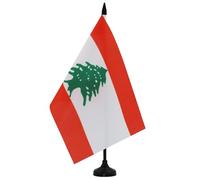AZ FLAG - Drapeau De Table Liban 21x14 cm - Petit Drapeau Libanais De Bureau 100% Polyester Avec Hampe De 25cm Et Socle En Plastique Noir