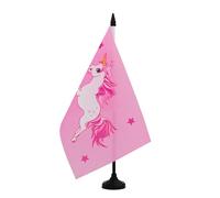 AZ FLAG - Drapeau De Table Licorne rose 21x14 cm - Petit Drapeau Avec Une Unicorne De Bureau 100% Polyester Avec Hampe De 25cm Et Socle En Plastique Noir