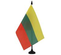 AZ FLAG - Drapeau De Table Lituanie 21x14 cm - Petit Drapeau Lituanien De Bureau 100% Polyester Avec Hampe De 25cm Et Socle En Plastique Noir