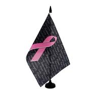 AZ FLAG - Drapeau De Table Lutte contre Cancer du Sein 21x14 cm - Petit Drapeau Contre Le Cancer De Bureau 100% Polyester Avec Hampe De 25cm Et Socle En Plastique Noir