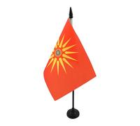 AZ FLAG - Drapeau De Table Macédoine ethnique 21x14 cm - Petit Drapeau Macédonien De Bureau 100% Polyester Avec Hampe De 25cm Et Socle En Plastique Noir