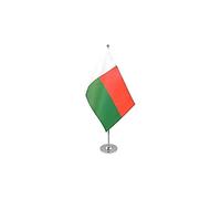 AZ FLAG - Drapeau De Table Madagascar Prestige - Drapeau Malgache De Bureau En Satin Avec Hampe De 30cm Et Socle En Métal - 22x15 cm