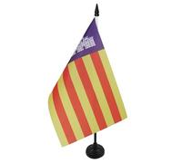 AZ FLAG - Drapeau De Table Mayorque 21x14 cm - Petit Drapeau De Mallorca De Bureau 100% Polyester Avec Hampe De 25cm Et Socle En Plastique Noir