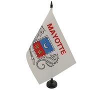 AZ FLAG - Drapeau De Table Mayotte 21x14 cm - Petit Drapeau Mahorais De Bureau 100% Polyester Avec Hampe De 25cm Et Socle En Plastique Noir
