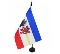 AZ FLAG - Drapeau De Table Mecklembourg-Poméranie-Occidentale 21x14 cm - Petit Drapeau De Mecklenburg-Vorpommern De Bureau 100% Polyester Avec Hampe De 25cm Et Socle En Plastique Noir