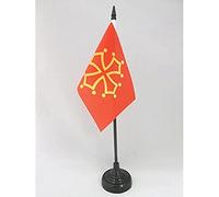 AZ FLAG - Drapeau De Table Midi-Pyrénées - Occitanie - 15x10 cm - Mini Drapeau Occitan De Bureau 100% Polyester Avec Hampe De 25cm Et Socle En Plastique Noir