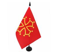 AZ FLAG - Drapeau De Table Midi-Pyrénées - Occitanie 21x14 cm - Petit Drapeau Occitan De Bureau 100% Polyester Avec Hampe De 25cm Et Socle En Plastique Noir