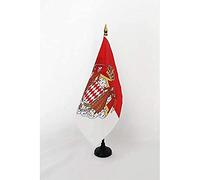 AZ FLAG - Drapeau De Table Monaco avec armes 15x15 cm - Petit Drapeau Monégasque Avec Armoiries De Bureau 100% Polyester Avec Hampe De 25cm Et Socle En Plastique Noir