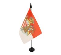 AZ FLAG - Drapeau De Table Monaco avec armes 21x14 cm - Petit Drapeau Monégasque Avec Armoiries De Bureau 100% Polyester Avec Hampe De 25cm Et Socle En Plastique Noir