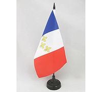 AZ FLAG - Drapeau De Table Monarchie française 21x14 cm - Petit Drapeau Royaliste Français De Bureau 100% Polyester Avec Hampe De 25cm Et Socle En Plastique Noir