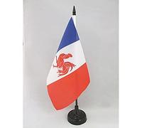 AZ FLAG - Drapeau De Table Mouvement Wallonie française 21x14 cm - Petit Drapeau Wallon Français De Bureau 100% Polyester Avec Hampe De 25cm Et Socle En Plastique Noir