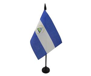 AZ FLAG - Drapeau De Table Nicaragua - 15x10 cm - Mini Drapeau Nicaraguayen De Bureau 100% Polyester Avec Hampe De 25cm Et Socle En Plastique Noir