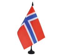 AZ FLAG - Drapeau De Table Norvège 21x14 cm - Petit Drapeau Norvégien De Bureau 100% Polyester Avec Hampe De 25cm Et Socle En Plastique Noir