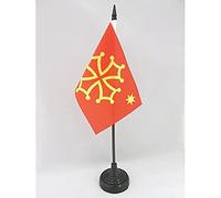 AZ FLAG - Drapeau De Table Occitanie avec étoile - 15x10 cm - Mini Drapeau Occitan De Bureau 100% Polyester Avec Hampe De 25cm Et Socle En Plastique Noir