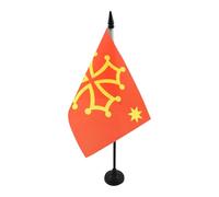 AZ FLAG - Drapeau De Table Occitanie avec étoile 21x14 cm - Petit Drapeau Occitan De Bureau 100% Polyester Avec Hampe De 25cm Et Socle En Plastique Noir