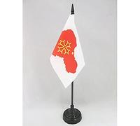 AZ FLAG - Drapeau De Table Occitanie carte - 15x10 cm - Mini Drapeau Occitan De Bureau 100% Polyester Avec Hampe De 25cm Et Socle En Plastique Noir