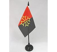 AZ FLAG - Drapeau De Table Occitanie Tolosa - 15x10 cm - Mini Drapeau Occitan De Bureau 100% Polyester Avec Hampe De 25cm Et Socle En Plastique Noir