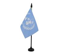 AZ FLAG - Drapeau De Table ONU - 15x10 cm - Mini Drapeau Des Nations Unies De Bureau 100% Polyester Avec Hampe De 25cm Et Socle En Plastique Noir