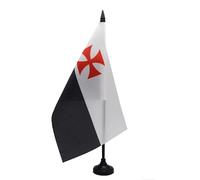 AZ FLAG - Drapeau De Table Ordre du temple Croisades 21x14 cm - Petit Drapeau Des Templiers De Bureau 100% Polyester Avec Hampe De 25cm Et Socle En Plastique Noir