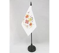 AZ FLAG - Drapeau De Table Ordre équestre Saint-Sépulcre de Jérusalem - 15x10 cm - Mini Drapeau Chrétien De Bureau 100% Polyester Avec Hampe De 25cm Et Socle En Plastique Noir