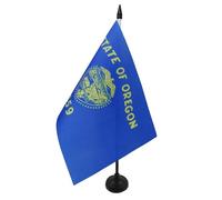 AZ FLAG - Drapeau De Table Oregon 21x14 cm - Petit Drapeau De L'État Américain De L'Oregon De Bureau 100% Polyester Avec Hampe De 25cm Et Socle En Plastique Noir