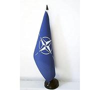 AZ FLAG - Drapeau De Table OTAN 21x14 cm - Petit Drapeau De L'Otan De Bureau 100% Polyester Avec Hampe De 25cm Et Socle En Plastique Noir