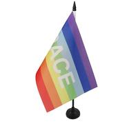 AZ FLAG - Drapeau De Table Paix 21x14 cm - Petit Drapeau Arc-En-Ciel De Bureau 100% Polyester Avec Hampe De 25cm Et Socle En Plastique Noir