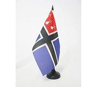 AZ FLAG Drapeau de Table Pays de Saint-Malo 21x14 cm Socle Plastique | Usage intérieur Drapeau de bureau breton finition cousue et bords renforcés avec mât en plastique et socle en plastique