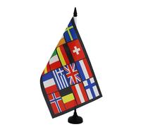 AZ FLAG - Drapeau De Table Pays d'Europe 21x14 cm - Petit Drapeau Européen De Bureau 100% Polyester Avec Hampe De 25cm Et Socle En Plastique Noir