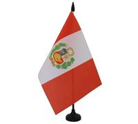 AZ FLAG - Drapeau De Table Pérou 21x14 cm - Petit Drapeau Péruvien De Bureau 100% Polyester Avec Hampe De 25cm Et Socle En Plastique Noir