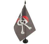 AZ FLAG - Drapeau De Table Pirate foulard rouge 21x14 cm - Petit Drapeau Corsaire De Bureau 100% Polyester Avec Hampe De 25cm Et Socle En Plastique Noir